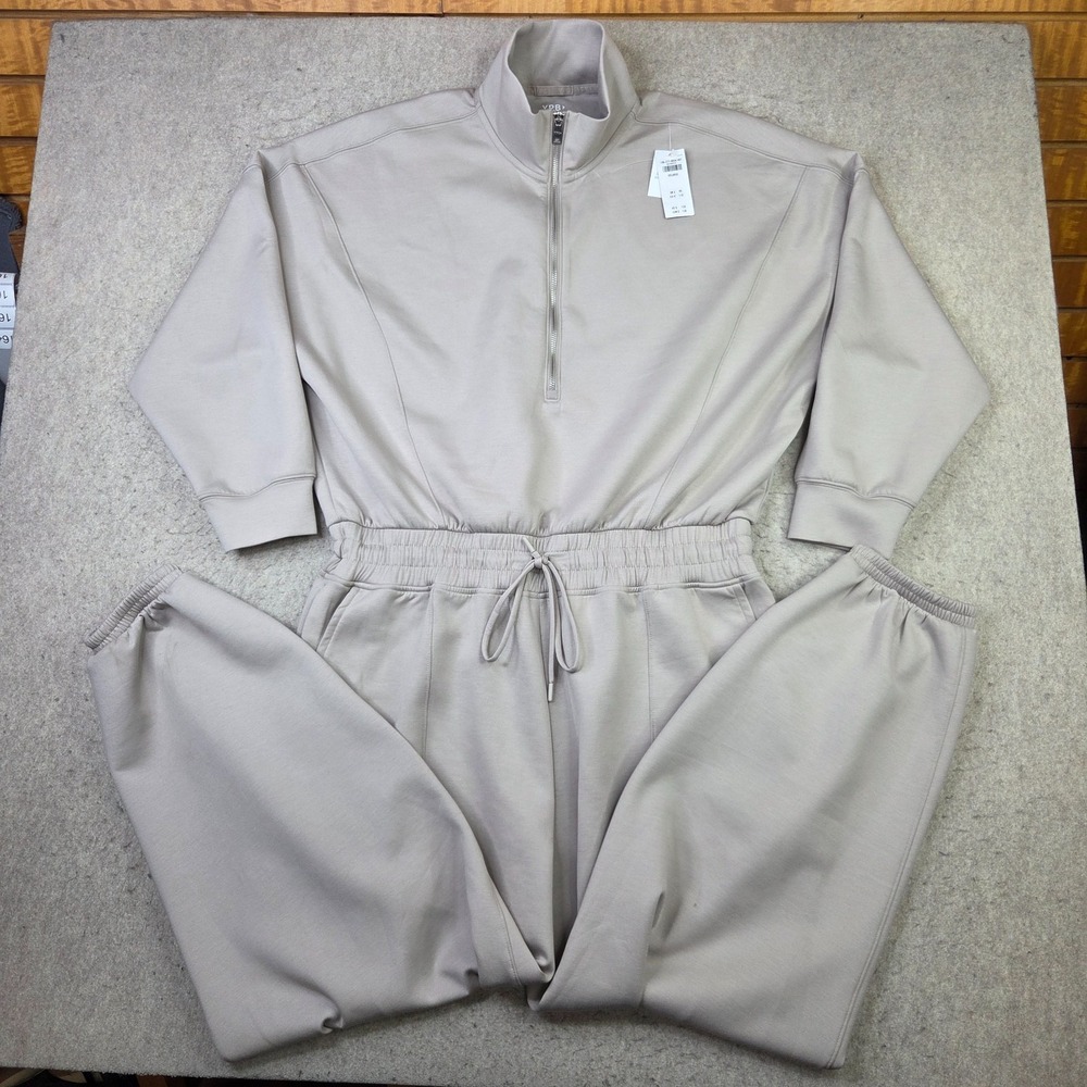 YPB Women's neoKNIT Max Jumpsuit Romper Light Gray Full Zip Hooded Sz 2XL NWT